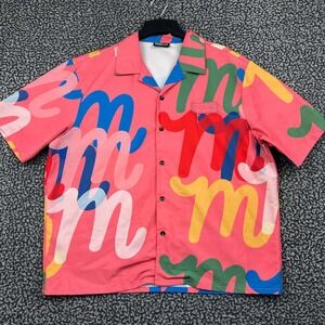Mifland Button Up Shirt Men Large Pink Abstract Graphic Print Short Sleeve L